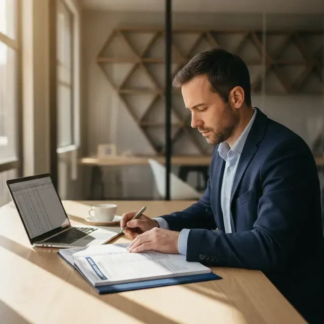 Gentlemen writing a proposal for a business